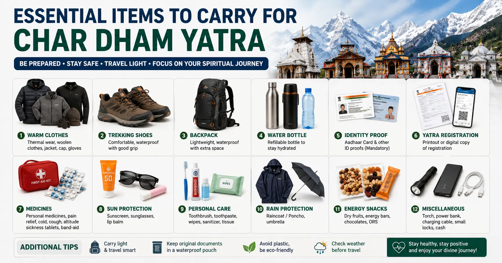 Image of Essential Items to be Carried during Char Dharm yatra