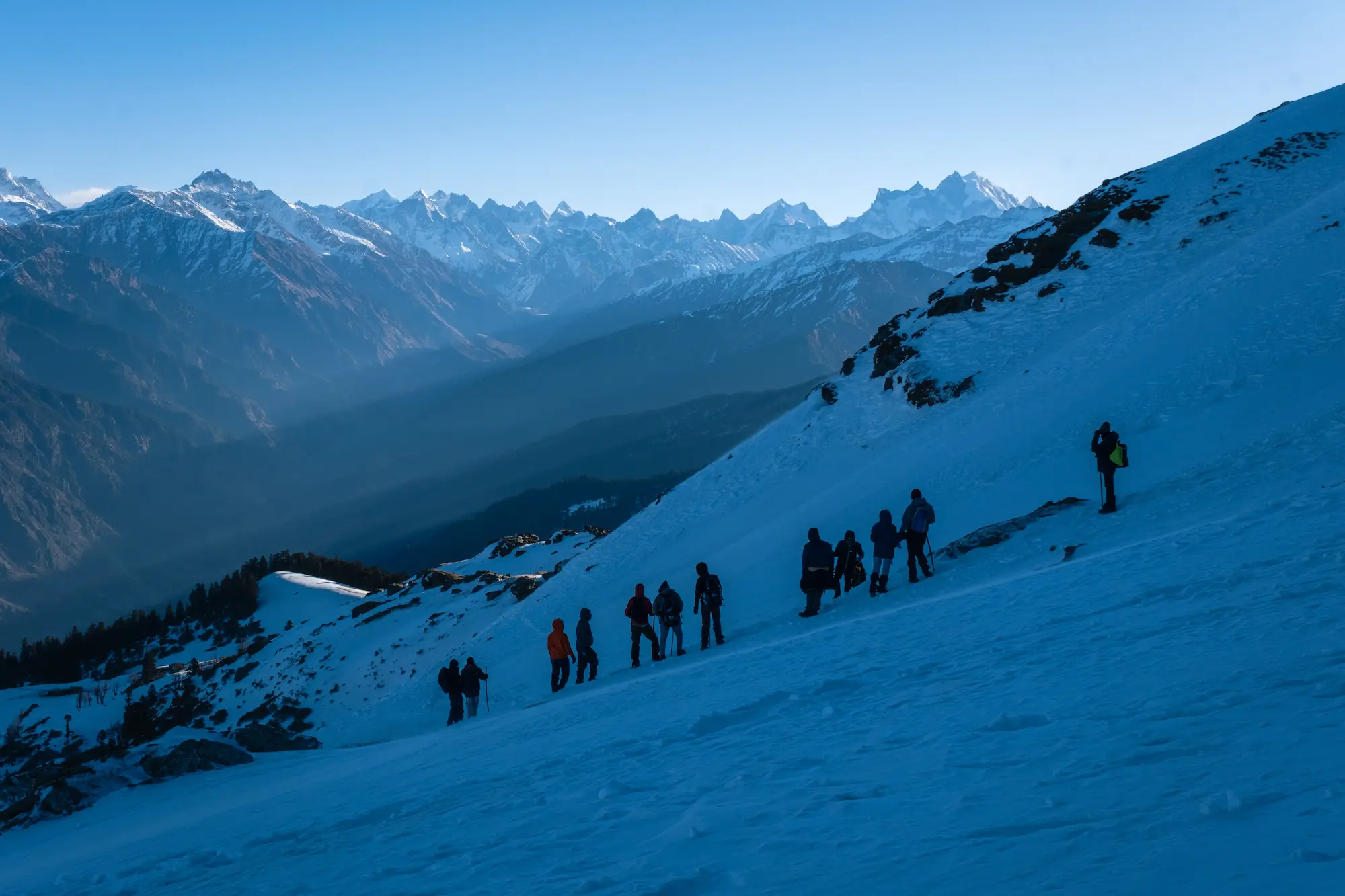 group of trekkers on himalayan trek