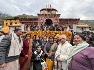 Pilgrims outside Badrinath Temple during Char Dham Yatra