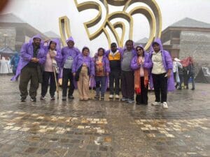 Chaukhamba Travels group near Kedarnath Temple during Char Dham Yatra